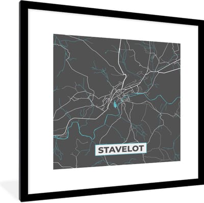 Fotolijst incl. Poster - Kaart – Plattegrond – Stadskaart – Stavelot – België - Grijs - 40x40 cm - Posterlijst