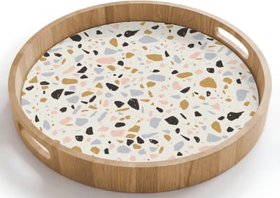 Dienblad rond 40x40 cm - Schootdienblad hout - Terrazzo - Patroon - Neutraal - Zacht - Multi - Borrelplank rechthoek - Plateau houten dienbladen