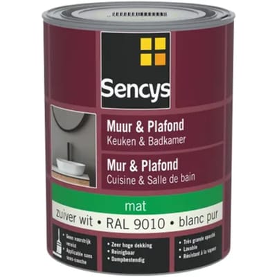 Sencys Keuken & Badkamer Muurverf - Mat - Witt Ral 9010 - 1l