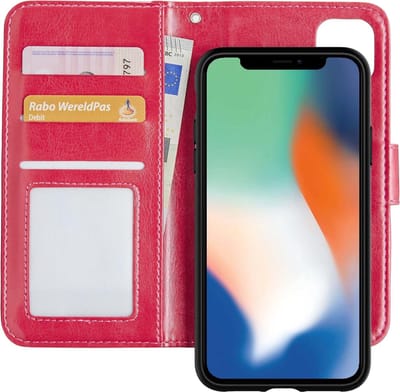 Hoes - 2 in 1 - Geschikt voor Apple iPhone 12 - Met Uitneembare Hard Cover - Bookcase - Wallet Case - Met Pasjeshouder - Book Case - Uitneembaar - Pashouder - Kunstleer - Donkerroze
