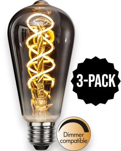 3-Pack | Druppel-Edison lamp - E27 - 2W - Super Warm Wit <2200K - Dimbaar - Filament - Rookglas