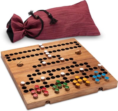 Dobbelspel Hout - Strategie Spel - Familie Avond - Opvouwbaar Speelveld - 26 x 27 cm - Donkerhout