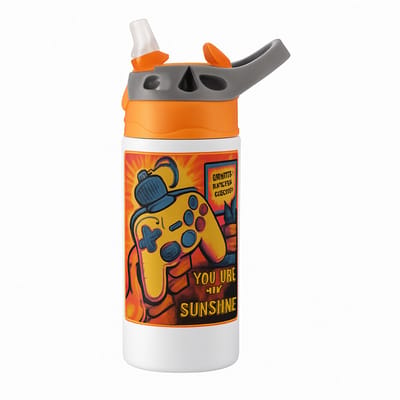 Stijlvolle Art-Deco Gouden Drinkfles – Elegante Drinkfles voor Design Liefhebbers - Waterfles voor kinderen (wit/oranje)