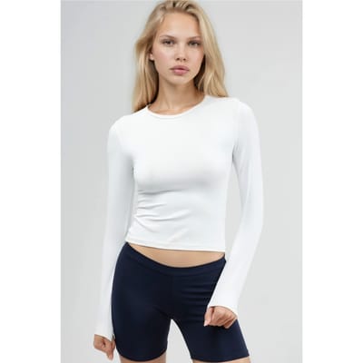 Slim Fit Ronde Hals Lange Mouwen Blouse