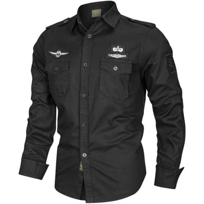 Nieuwe Stijl Militaire Fans Casual Single-breasted Tactisch Shirt Shirt met Lange Mouwen Werkstijl Training Heren Shirt L black