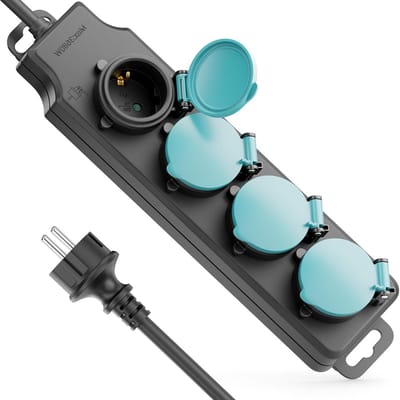 Stekkerdoos Buiten - Meervoudige Stekker - Tuin Verlichten - IP44 Spatwaterdicht - 1.4m Kabel - Zwart