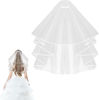 Elegante Trouwsluier van Tulle met Haarspeld voor Hennfeest en Bruiloft, Wit/Zwart, One Size, Perfect voor de Grote Dag