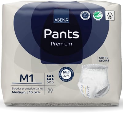 ABENA Pants Premium M1 - 15x Absorberend Broekje, te Dragen als Gewoon Ondergoed - Voor het Verlies van Flinke Scheuten Urine en (Dunne) Ontlasting - Heupomvang 80-110 cm - Absorptie 1400 ml