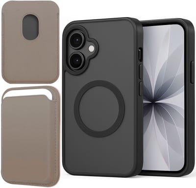 Hoesje + Pasjeshouder geschikt voor iPhone 17 - Portemonnee geschikt voor MagSafe - Magnetisch - Pasjes Houder - Creditcardhouder - Taupe