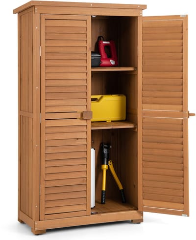 COSTWAY Tuinkast, hout, gereedschapsschuur met 3 uitneembare planken, gereedschapskast, houten schuur, tuinschuur, tuinschuur, gereedschapskast, 82 x 42 x 160 cm