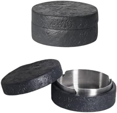 PromoHome Ronde asbak met roestvrijstalen binnenbak - Elegant cementdesign voor binnen en buiten