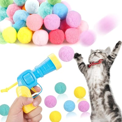 Daity 31-delige kattenspeelgoedset met schietpistool, 30 pluche kattenspeeltjes, inclusief 1 pistool, leuk en interactief kattenspeelgoed, geschikt voor verveelde binnenkatten, schattig kattenspeelgoed (blauw).