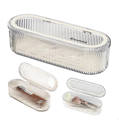 2-in-1 serviesdoos met afdeksel, stofdichte serviesdoos, serviesdoos met asfaltplaat, make-up borsteldoos, geschikt voor keuken, slaapkamer, badkamer (transparant)