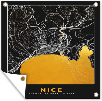 Tuin poster Frankrijk – Nice - Plattegrond – Stadskaart - Kaart - 200x200 cm - Tuindoek
