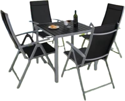 Tuinset met tuinstoelen Tavien - Tuintafel - 4 personen - Balkonset - 5-delige tuinmeubels - Aluminium - Klapstoelen - Zwart/zilver