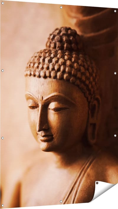 Gards Tuinposter Boeddha Beeld - 100x150 cm - Tuindoek - Tuindecoratie - Wanddecoratie buiten - Tuinschilderij