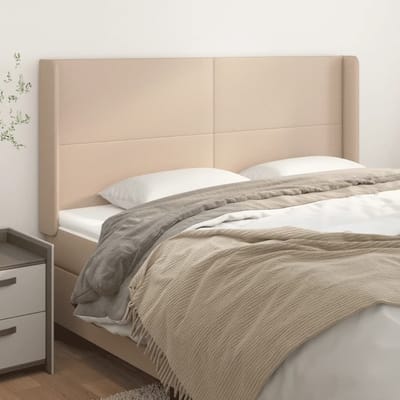 vidaXL - Hoofdbord - met - randen - 203x16x118/128cm - kunstleer - cappuccinokleur