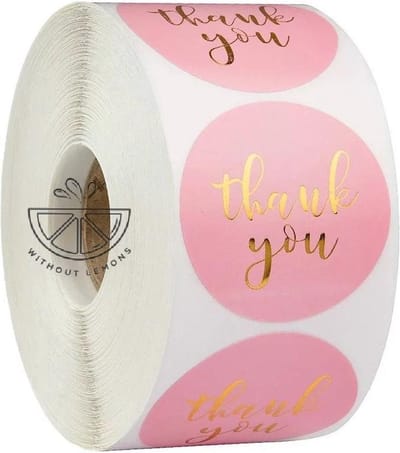 Without Lemons Roze Sluitsticker Thank You | Sluitzegel | Bedankje | Envelop |  Bedankt | Online Webshop |Small Business | Envelop |Traktatie zakje | Cadeau | Gift |Cadeauzakje |Traktatie |Kado| Chique inpakken| Verjaardag | Feest|