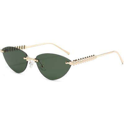 Modieuze Trendy Randloze Kattenoog Metalen Zonnebril dames Klein Montuur Luxe Klinknagel Zonnebrillen Tinten Vrouwelijke Elegante Unieke Brillen