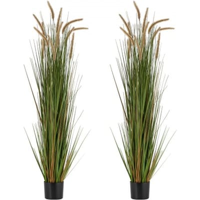VEVOR Kunstgras Plant, 2-Pack 1499mm Paardenstaart Rietgras In Pot, Premium Pvc Kunstplant, Groene Planten, Struiken voor Huis, Tuin, Kantoor, Kamerdecoratie, Housewarming Party, Groen