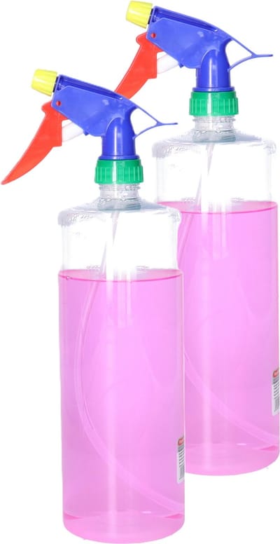 Plasticforte Plantenspuit met een inhoud van 1000 ml - 2x - transparant - verstuiver kop multi kleuren - 30 cm