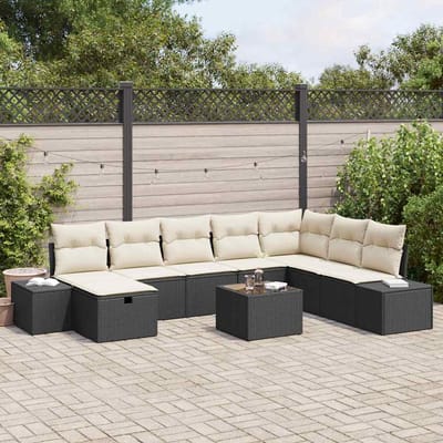 vidaXL - Tuinbank - Set - 9 - st - Zwart - poly - rattan