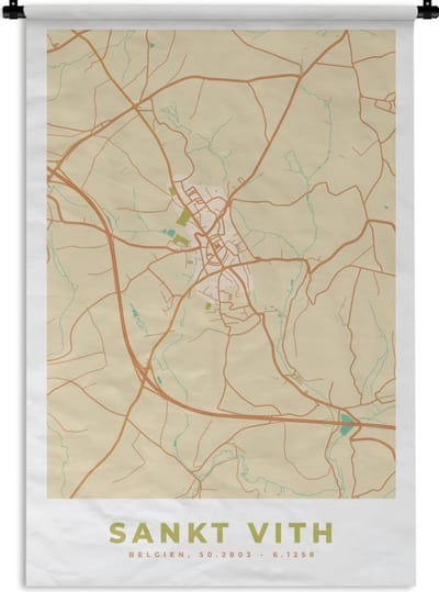 Wandkleed - Wanddoek - Kaart - Stadskaart - Plattegrond - Vintage - Sankt Vith - 120x180 cm - Wandtapijt