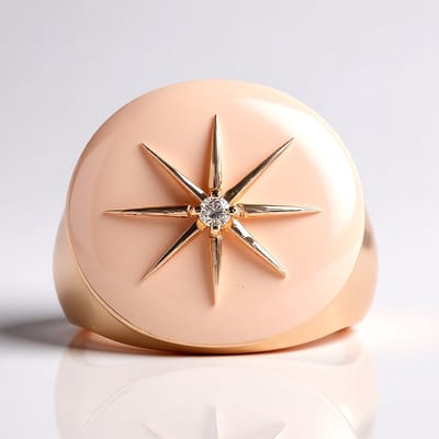 Cavill - Zilveren ring 925 Sterling Zilver Roséverguld - I1 Argyle Rose Diamant 0,03 ct Ronde Briljant - Modern Sterrenmotief Sieraad