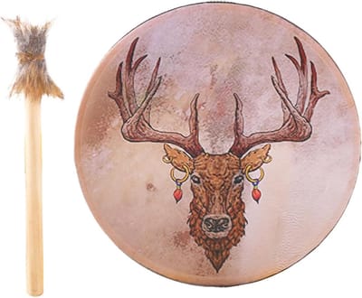 Sjamanentrommel - Helend instrument - Spirituele muziek - Symbolisch patroon - 25 cm diameter - Bruin