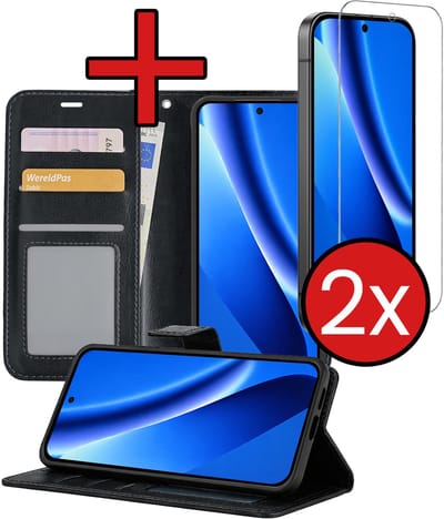 Hoesje - Met 2x Screenprotector - Geschikt voor Google Pixel 10a - Luxe Pasjeshouder - Flip Case - Bookcase Portemonee - Kunstleer Book Case - Flipcase Hoes - Book Cover - Walletcase - Portemonneehoes - Telefoonhoes - Zwart