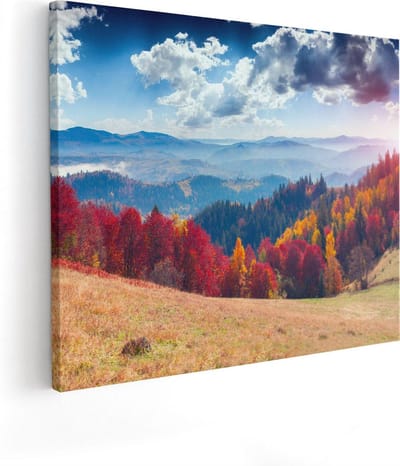 Artaza Canvas Schilderij Herfst Landschap - 100x80 cm - Groot - Wanddecoratie Bergen - Muurdecoratie Bos - Decoratie Natuur
