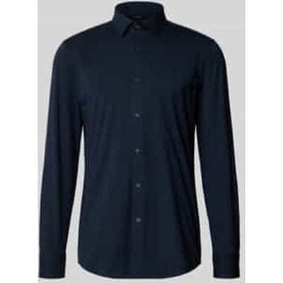 BOSS Hank-s slim fit overhemd - tricot - blauw - Strijkvriendelijk - Boordmaat: 39
