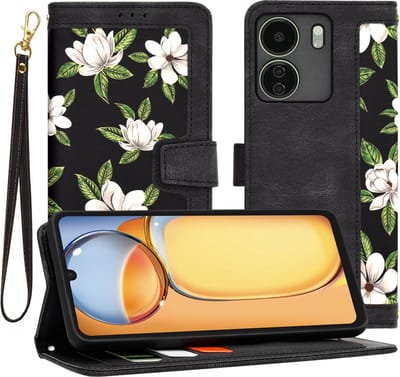 Hoesje geschikt voor Xiaomi Redmi 13C 4G/Xiaomi Poco C65 - Techsuit FlipCraft Book Wallet Case met koord - Flowers of the Dawn