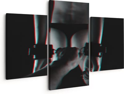 Artaza Canvas Schilderij Drieluik Seks Handboeien - Erotiek - Zwart Wit - 150x120 - Groot - Foto Op Canvas - Canvas Print