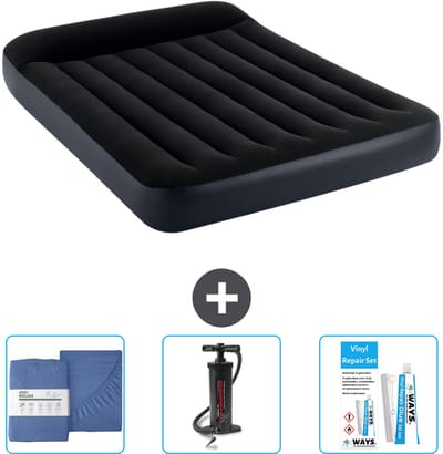 Intex Luchtbed - Twijfelaar - 137 x 191 x 25 cm - Donkerblauw - Inclusief Hoeslaken - Pomp en Reparatieset