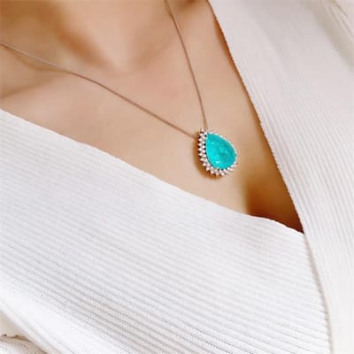 Nieuwe dames 925 sterling zilveren ketting paraiba smaragd toermalijn edelsteen hanger ketting waterdruppel fijne sieraden 45cm beige