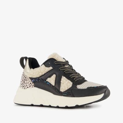 Blue Box meisjes dad sneakers met teddy inzet beige zwart - Maat 28 - Uitneembare zool