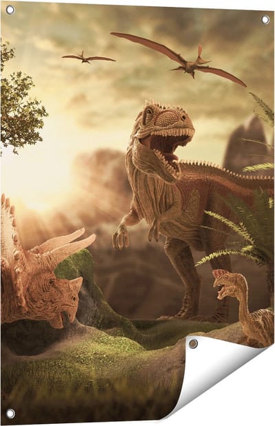 Gards Tuinposter Dinosauri�rs in de Natuur - Dino's - 60x80 cm - Tuindoek - Tuindecoratie - Wanddecoratie buiten - Tuinschilderij