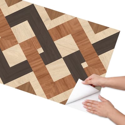 Coloray Meubel Wrap Folie - Bruin Meubelfolie - 65x130 cm - Plakfolie Meubels Houten vierkanten - Decoratiefolie Zelfklevend - Geometrische Meubelfolie - Meubelfolie Zelfklevend - Badkamer decoratie - Achtergronden en patronen