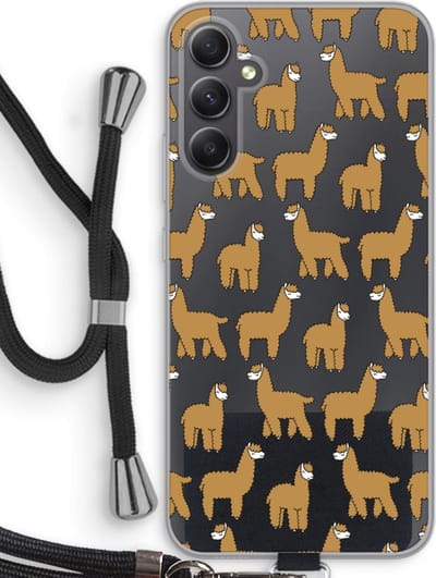 Case Company® - Hoesje met koord geschikt voor Samsung Galaxy A34 hoesje met Koord - Alpacas - Telefoonhoesje met Zwart Koord - Bescherming aan alle Kanten en Over de Schermrand