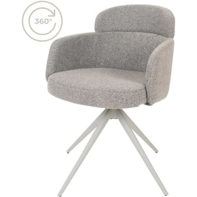 Eetkamerstoel Chase - Bouclé - Brown - Draaibare Design Kuipstoel met Armleuningen in Scandinavische / Hotel Chique Stijl