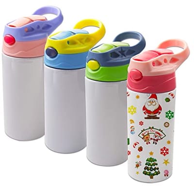 Set van 4 Lege Sublimatiebekers 12oz Voor Kinderen - Roestvrijstalen Waterfles met Lekvrije Rietje en Handvat
