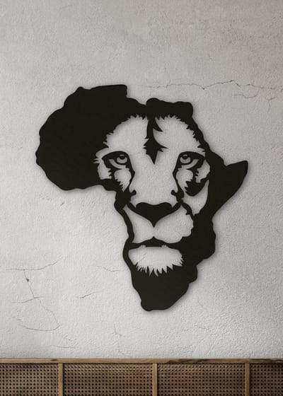 Wanddecoratie dieren | Kaart Afrika leeuw - L (56x60cm)