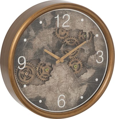 J-Line klok Kaart Europa - hout - goud - small - Ø 39 cm