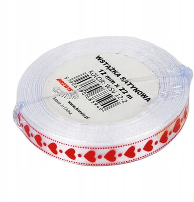 Satijnen Lint Hartjes Wit 12mm x 22m - Decoratie en Handwerk