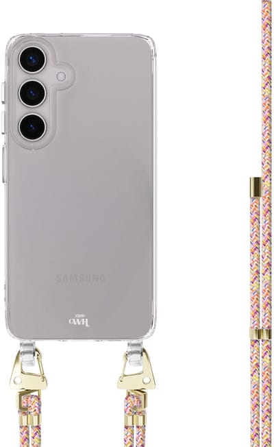 xoxo Wildhearts siliconen hoesje - Geschikt voor Samsung Galaxy S26 Plus - Rainbow Vibes - Telefoonhoesje - Hoesje met koord - telefoonkoord - Transparant hoesje - In lengte verstelbaar - Meerkleurig regenboog koord
