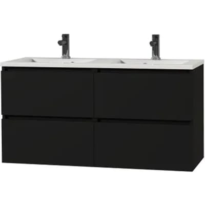 Tiger Wastafelonderkast Loft 120cm - Zwart Mat - Met 4 Lades - Met Hoogglans Witte Wastafel