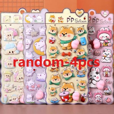 Hoge Visuele Aantrekkingskracht Cartoon Konijn en Shiba Inu Stressverlichtende Squishy PP Speelgoed Decoratieve Stickers: Kinderen's Schrijfwaren Decal Cadeaus