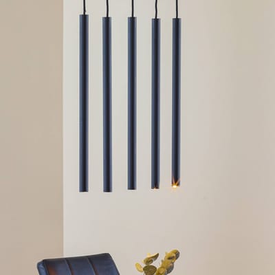 SOLLUX LIGHTING Hanglamp Thin, zwart, 5-lamps, lineair