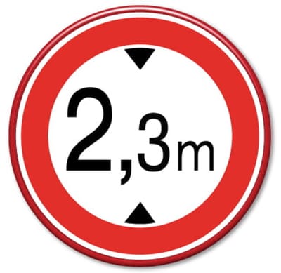 Verkeersbord Maximale doorrijhoogte C19 - 2,3m - Weerbestendig Aluminium - Ø60 cm - Bevestiging: Met muur-/ wandmontage beugels